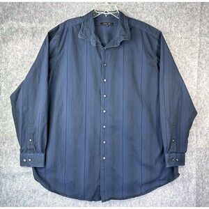 Synrgy Shirt Men's 3XLT Black Blue Striped Long Sleeve Button Up Flip Cuff